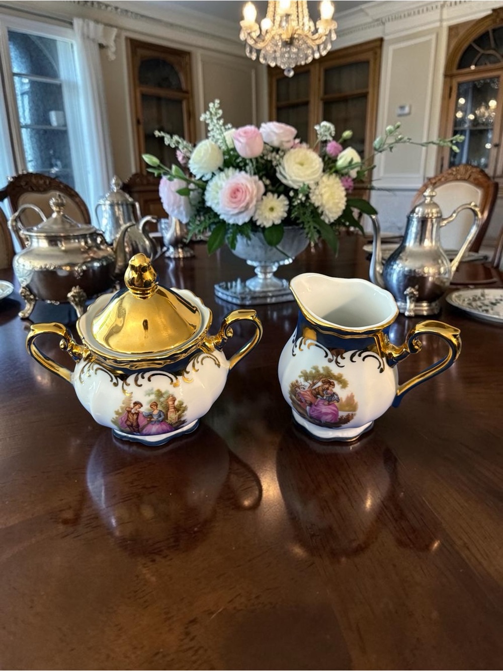 Vintage 22K Gold-Trim Porcelain Creamer and Sugar Set, West Germany
